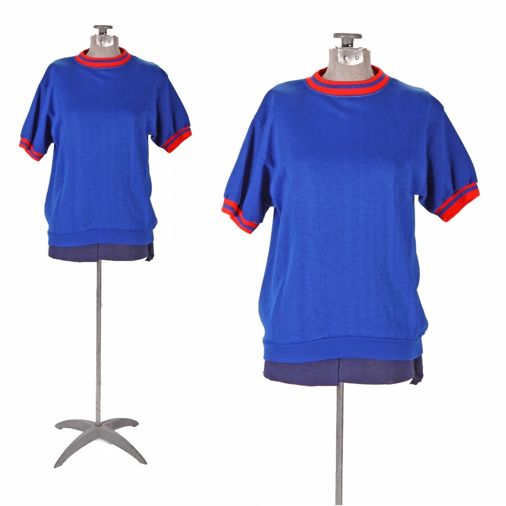 1950s Royal Blue Ringer Neck Sweatshirt Shirt
